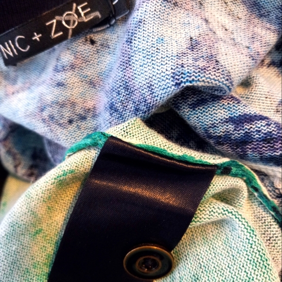 Nic + Zoe Cardigan Bold  Print Sweater Blue/ Green/ Purple Sz. L - Picture 12 of 12